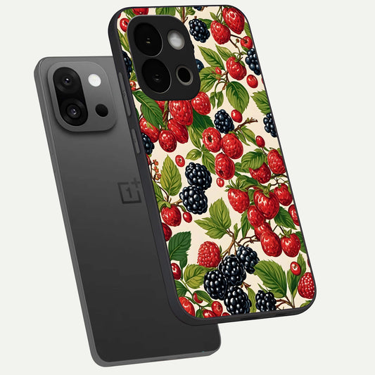 Mixed Berry Collage phone case For OnePlus 13S showing premium glass back cover with detailed artwork