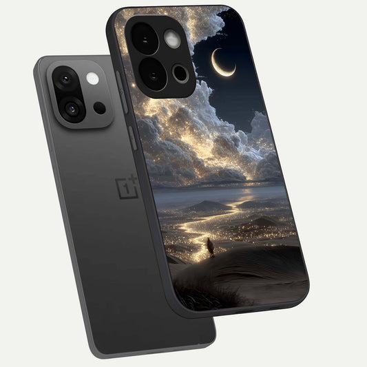 Moonlight Spark Path phone case For OnePlus 13S showing premium glass back cover with detailed artwork