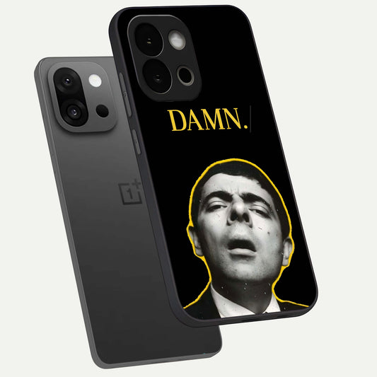 Mr Bean Damn phone case For OnePlus 13S showing premium glass back cover with detailed artwork