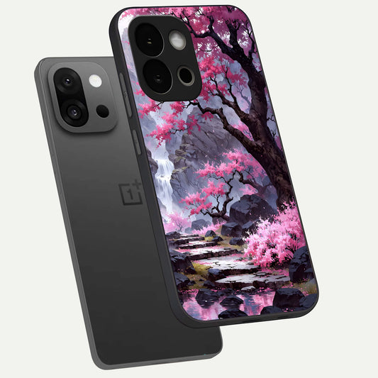 Pink Sunflower Glow phone case For OnePlus 13S showing premium glass back cover with detailed artwork