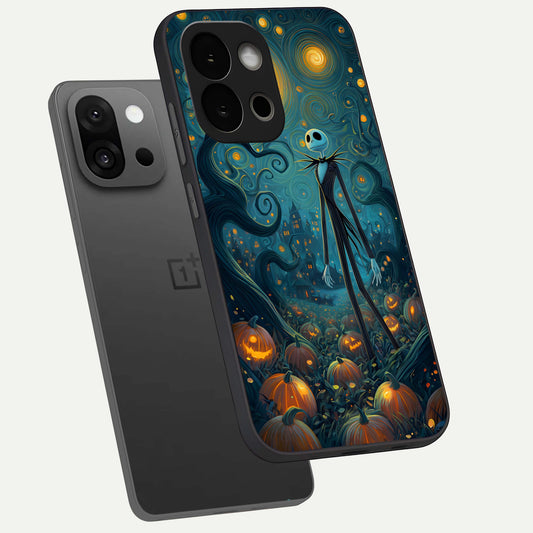 Pumpkin Moonlight Tale phone case For OnePlus 13S showing premium glass back cover with detailed artwork