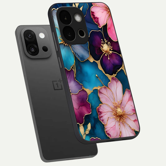 Sparkle Floral phone case For OnePlus 13S showing premium glass back cover with detailed artwork