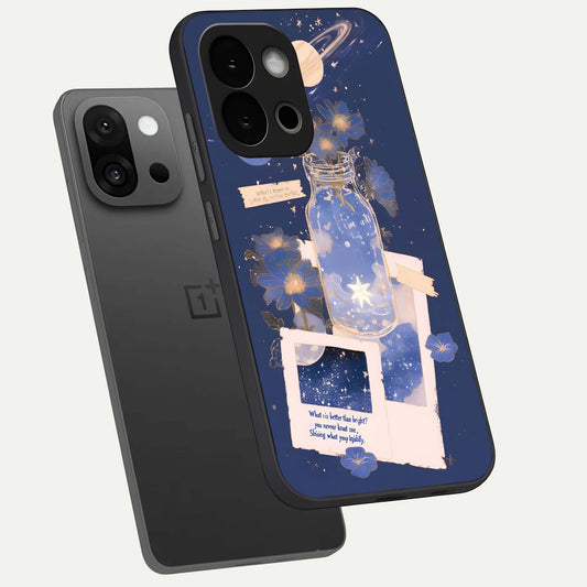 Starlit Cosmic Jar phone case For OnePlus 13S showing premium glass back cover with detailed artwork