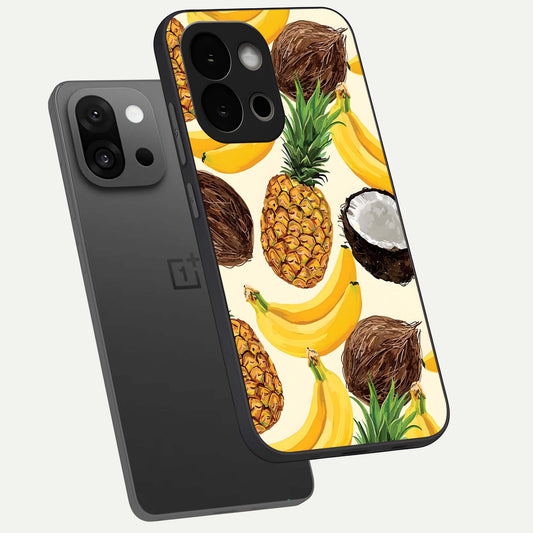 Tropical Fruit Mood phone case For OnePlus 13S showing premium glass back cover with detailed artwork