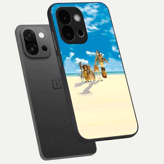 Tropical Fun Squad phone case For OnePlus 13S showing premium glass back cover with detailed artwork