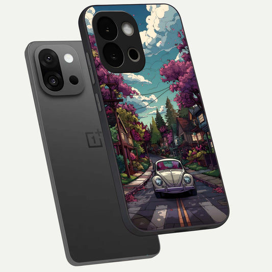 Vintage Street Drive phone case For OnePlus 13S showing premium glass back cover with detailed artwork
