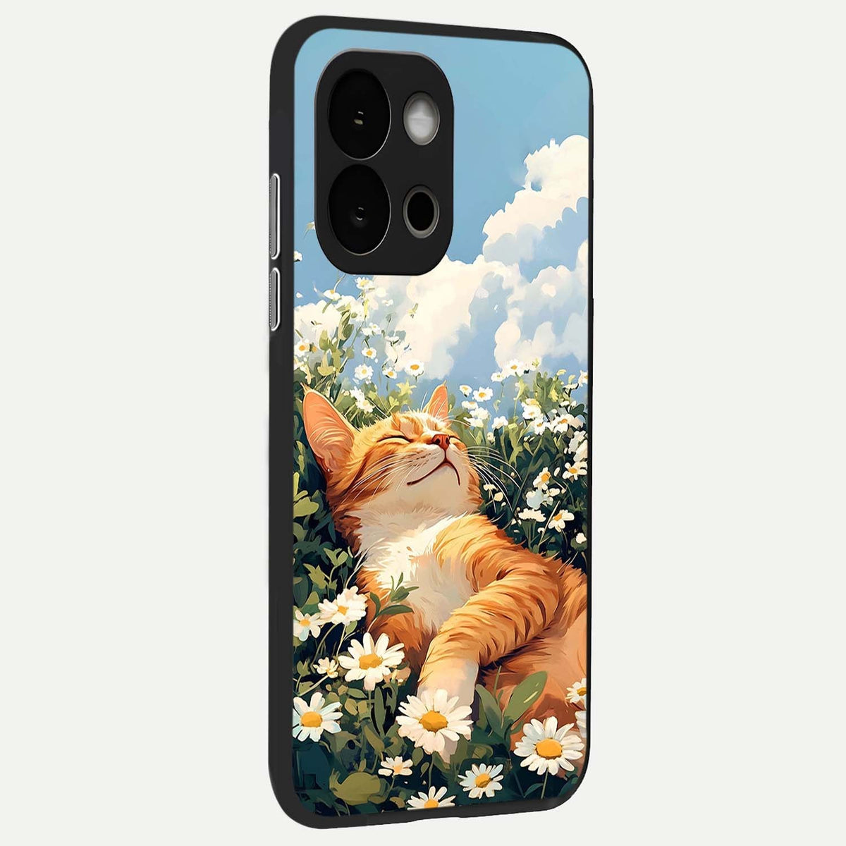 Cat And Flowers View back cover For OnePlus 13S slim fit glass case with vibrant aesthetic design