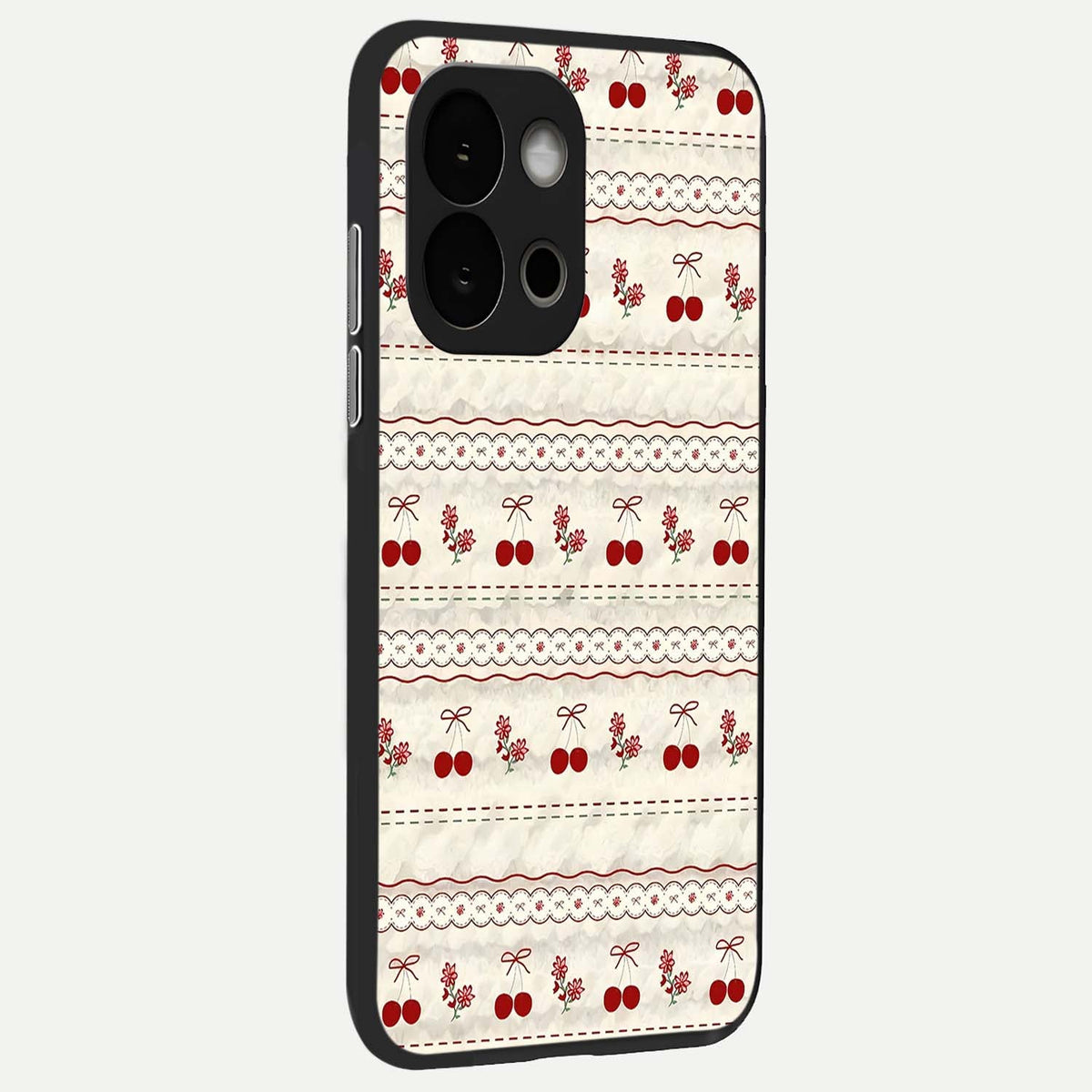 Cherry Bloom Charm back cover For OnePlus 13S slim fit glass case with vibrant aesthetic design