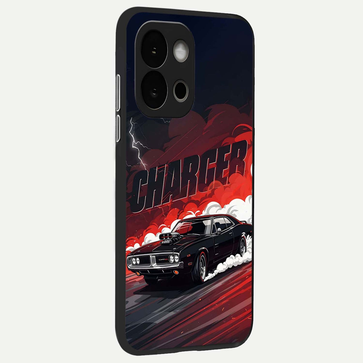 Dark Charger Fury back cover For OnePlus 13S slim fit glass case with vibrant aesthetic design
