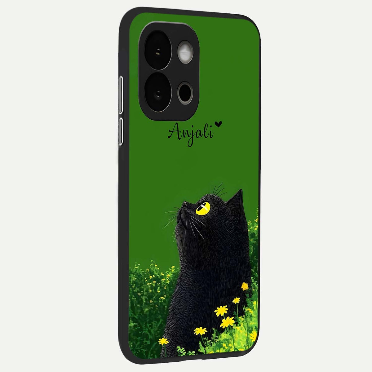 Emerald Cat Custom Name back cover For OnePlus 13S slim fit glass case with vibrant aesthetic design