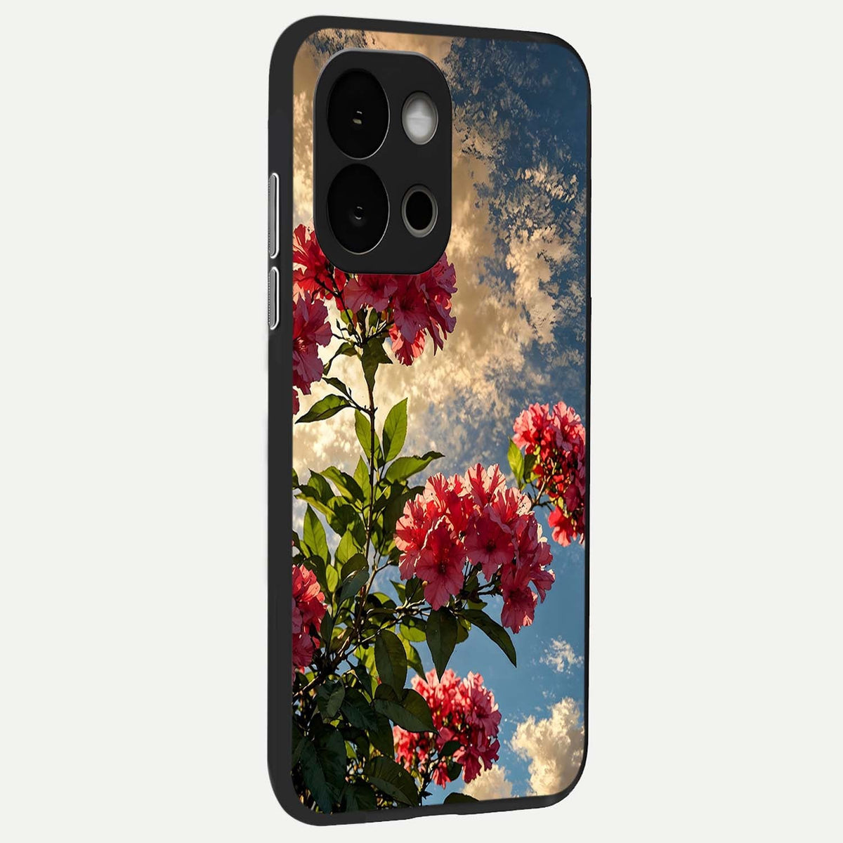Red Bloom Skies back cover For OnePlus 13S slim fit glass case with vibrant aesthetic design