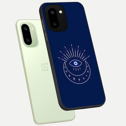 Blue Evil Eye phone case For Oneplus 15R showing premium glass back cover with detailed artwork