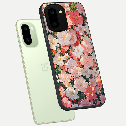 Blush Bloom Field phone case For Oneplus 15R showing premium glass back cover with detailed artwork