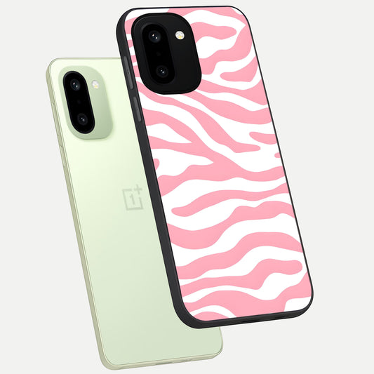 Blush Zebra Flow phone case For Oneplus 15R showing premium glass back cover with detailed artwork