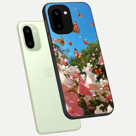Butterflies In Bloom Sky phone case For Oneplus 15R showing premium glass back cover with detailed artwork