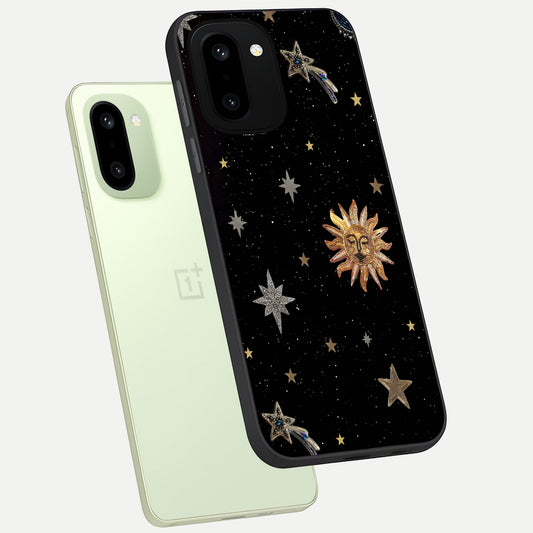 Celestial Moon With Stars phone case For Oneplus 15R showing premium glass back cover with detailed artwork