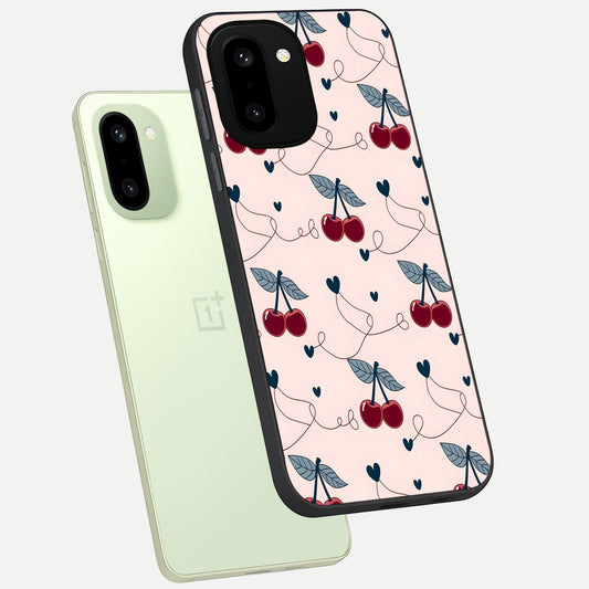 Cherry Heart Line phone case For Oneplus 15R showing premium glass back cover with detailed artwork