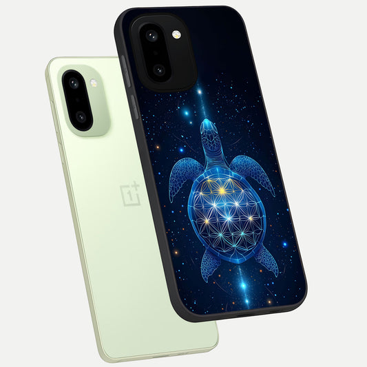 Crimson Blue Turtle phone case For Oneplus 15R showing premium glass back cover with detailed artwork