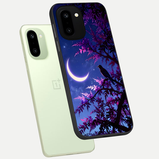 Crow And Moon Scenery phone case For Oneplus 15R showing premium glass back cover with detailed artwork