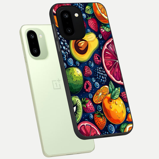 Cute Fruits Art phone case For Oneplus 15R showing premium glass back cover with detailed artwork