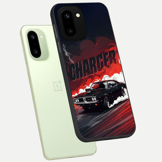 Dark Charger Fury phone case For Oneplus 15R showing premium glass back cover with detailed artwork