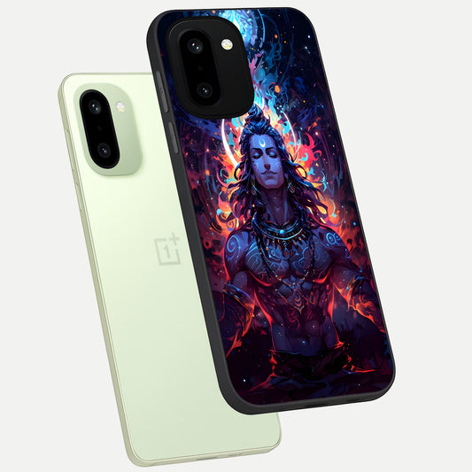 Divine Fire Shiv phone case For Oneplus 15R showing premium glass back cover with detailed artwork