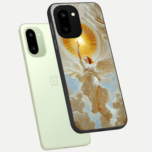 Divine Light Angel phone case For Oneplus 15R showing premium glass back cover with detailed artwork