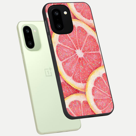 Glitter Grapefruit phone case For Oneplus 15R showing premium glass back cover with detailed artwork