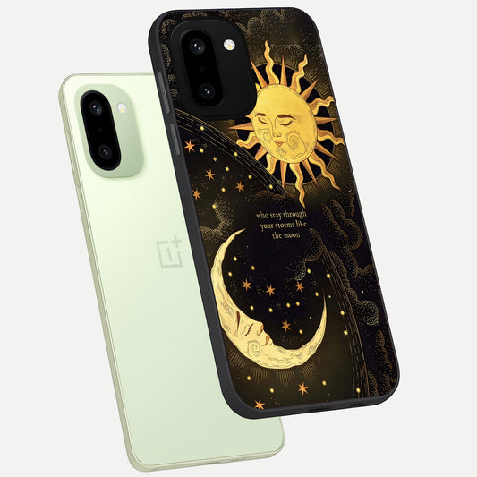 Golden Lunar Love phone case For Oneplus 15R showing premium glass back cover with detailed artwork