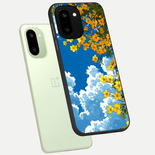 Golden Petal Sky phone case For Oneplus 15R showing premium glass back cover with detailed artwork