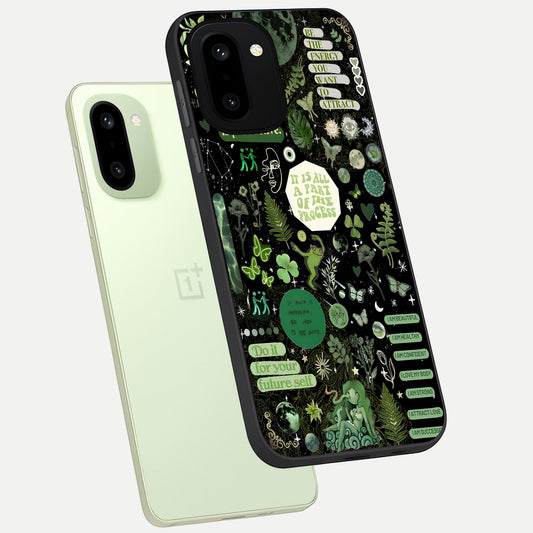 Green Mandala Pattern phone case For Oneplus 15R showing premium glass back cover with detailed artwork