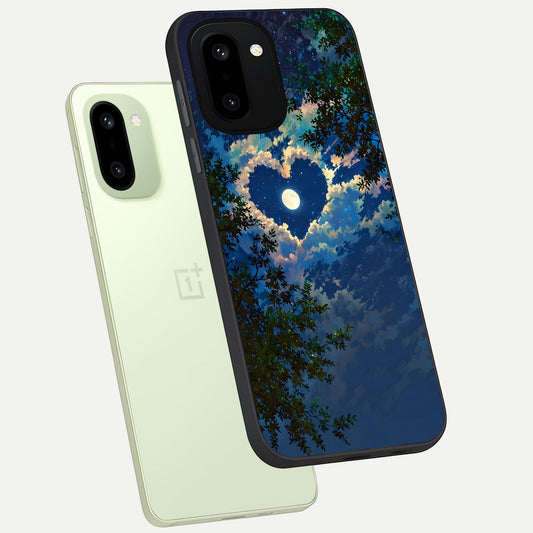 Heart With Moon Sky phone case For Oneplus 15R showing premium glass back cover with detailed artwork