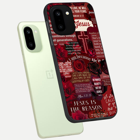 Jesus Love Heals phone case For Oneplus 15R showing premium glass back cover with detailed artwork