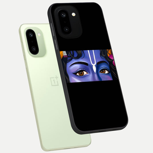 Krishna Eye phone case For Oneplus 15R showing premium glass back cover with detailed artwork
