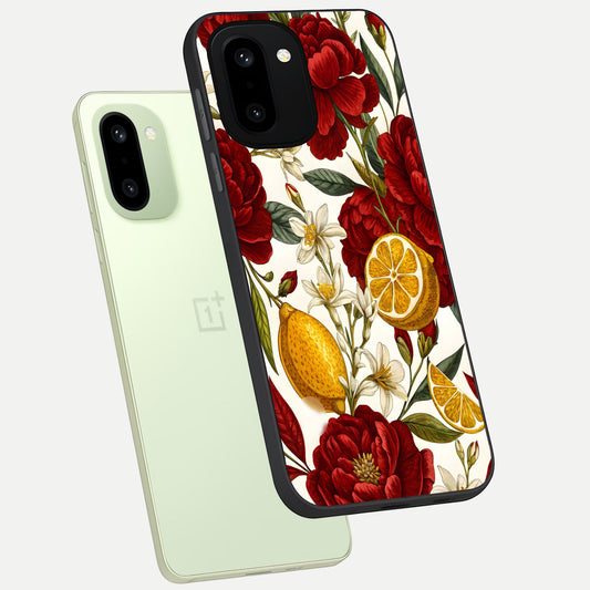 Lemon Rose Charm phone case For Oneplus 15R showing premium glass back cover with detailed artwork