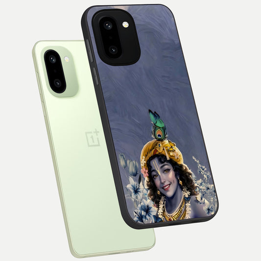 Lord Krishna phone case For Oneplus 15R showing premium glass back cover with detailed artwork