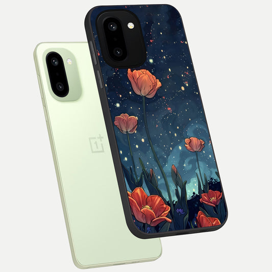 Midnight Tulip Glow phone case For Oneplus 15R showing premium glass back cover with detailed artwork