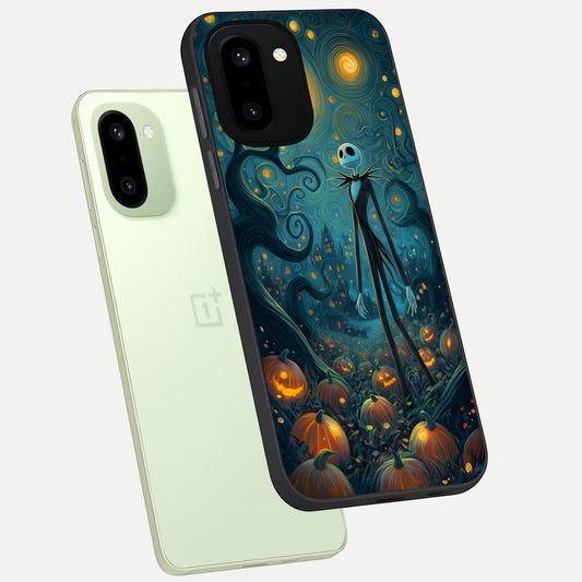 Pumpkin Moon Night phone case For Oneplus 15R showing premium glass back cover with detailed artwork
