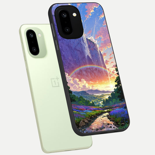Rainbow Valley Dream phone case For Oneplus 15R showing premium glass back cover with detailed artwork
