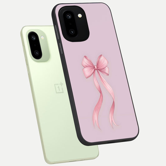 Soft Blush Bow phone case For Oneplus 15R showing premium glass back cover with detailed artwork