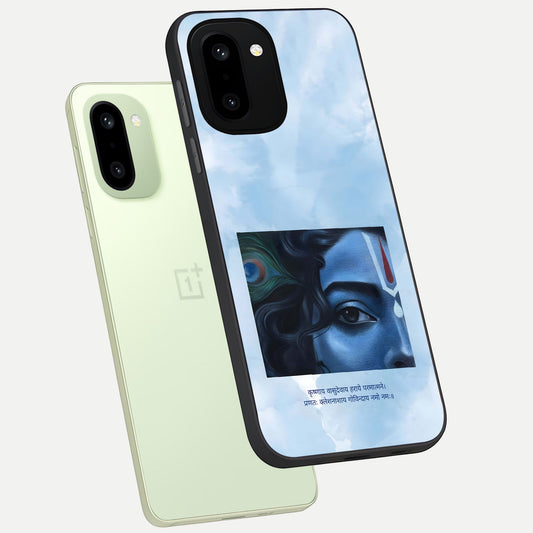 Spiritual Krishna phone case For Oneplus 15R showing premium glass back cover with detailed artwork