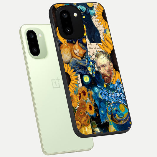 Sunflower Chic Mood Custom Name phone case For Oneplus 15R showing premium glass back cover with detailed artwork
