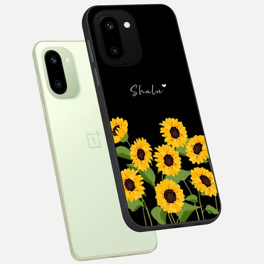 Sunflower Sky Bloom phone case For Oneplus 15R showing premium glass back cover with detailed artwork
