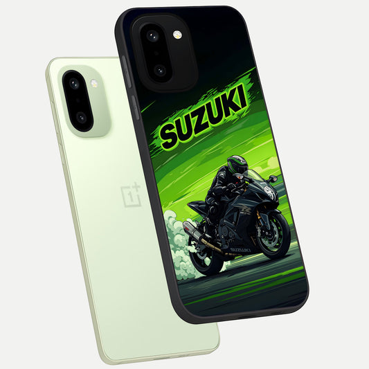 Suzuki Speed Beast phone case For Oneplus 15R showing premium glass back cover with detailed artwork
