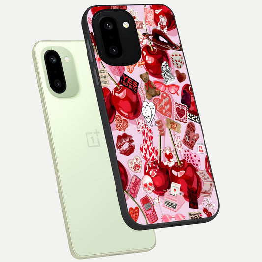 Sweet Cherry Chaos phone case For Oneplus 15R showing premium glass back cover with detailed artwork