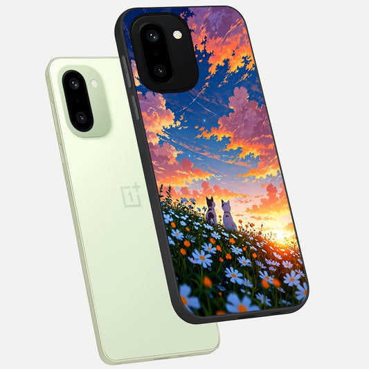 Two Cats Friends phone case For Oneplus 15R showing premium glass back cover with detailed artwork
