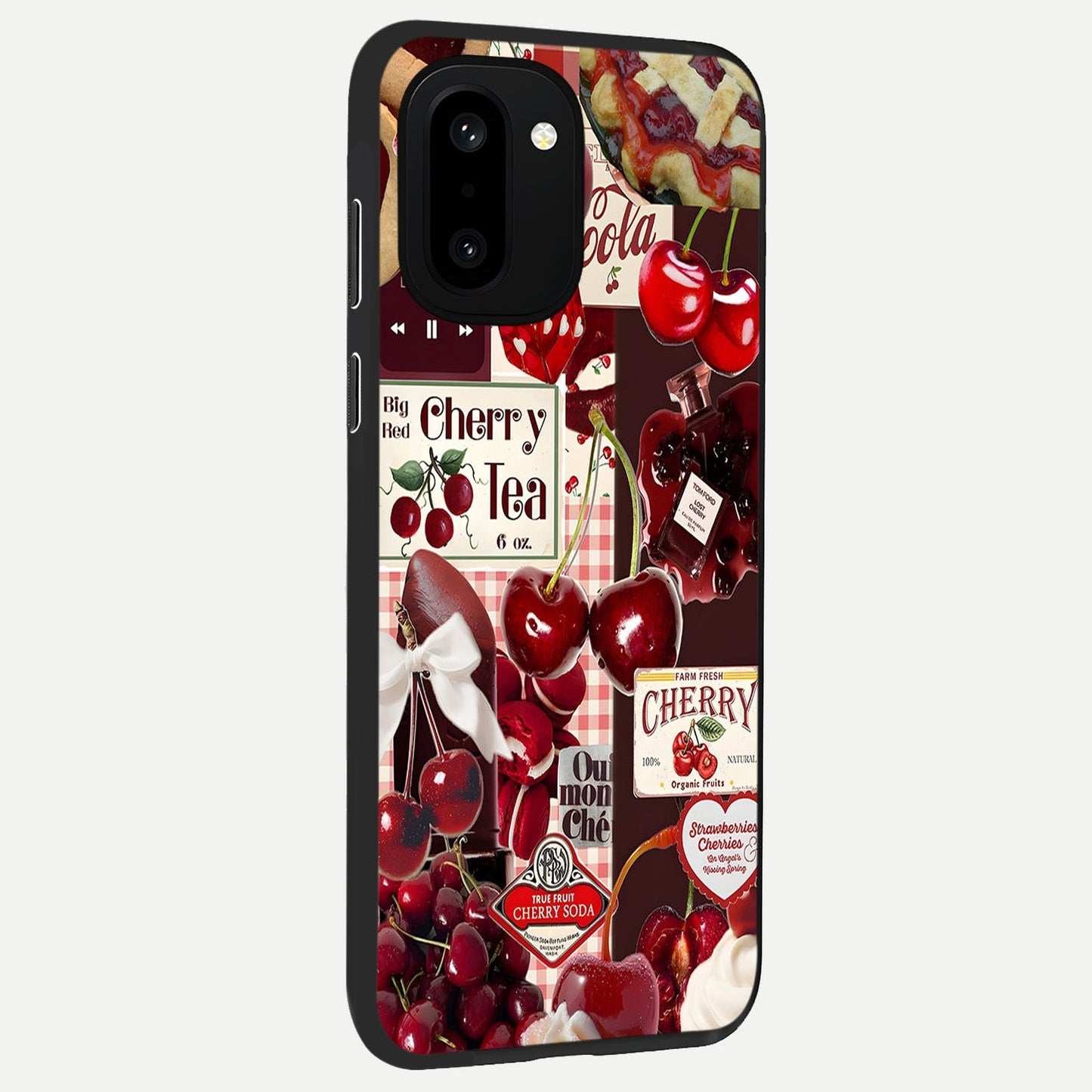 Aesthetic Cherry Tea back cover For Oneplus 15R slim fit glass case with vibrant aesthetic design