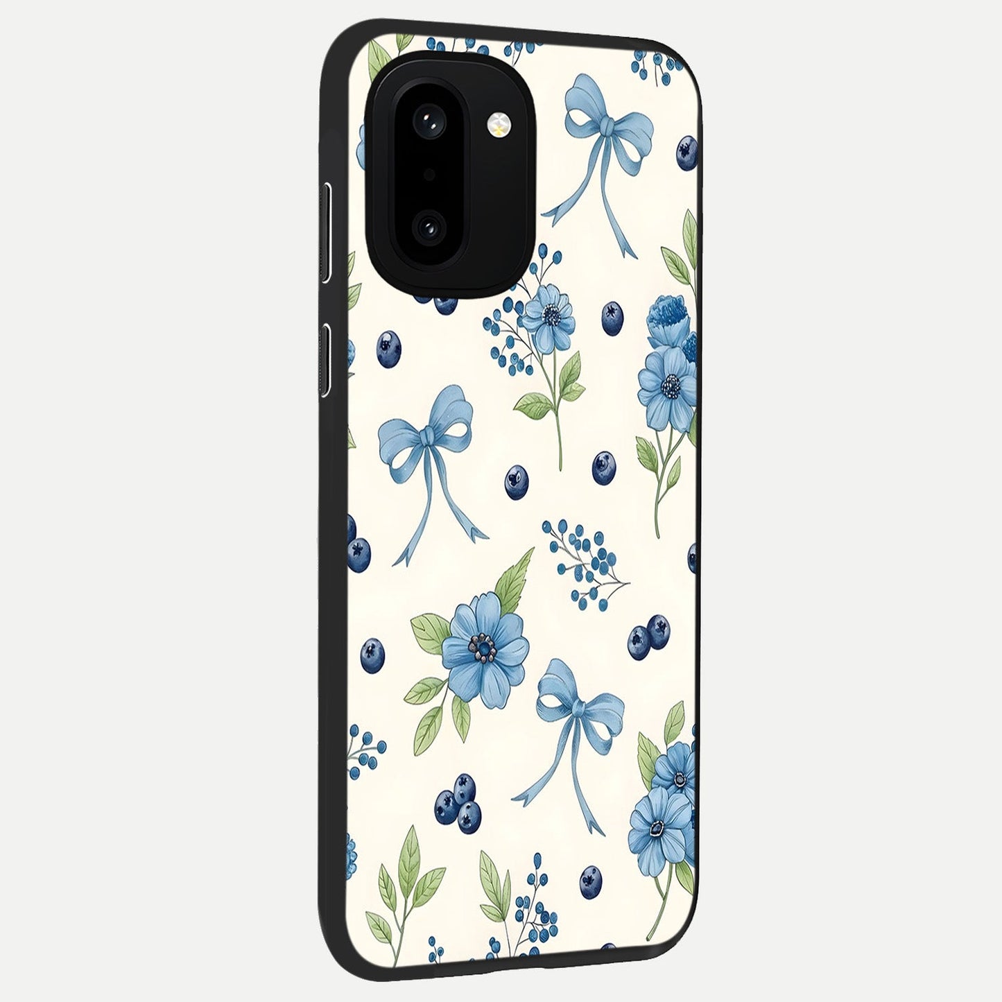 Blue Flower And Bow back cover For Oneplus 15R slim fit glass case with vibrant aesthetic design