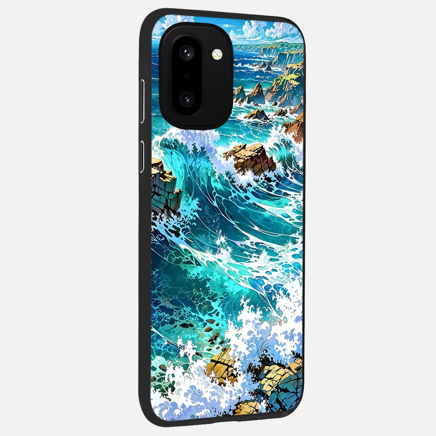 Coastal Blue Waves back cover For Oneplus 15R slim fit glass case with vibrant aesthetic design