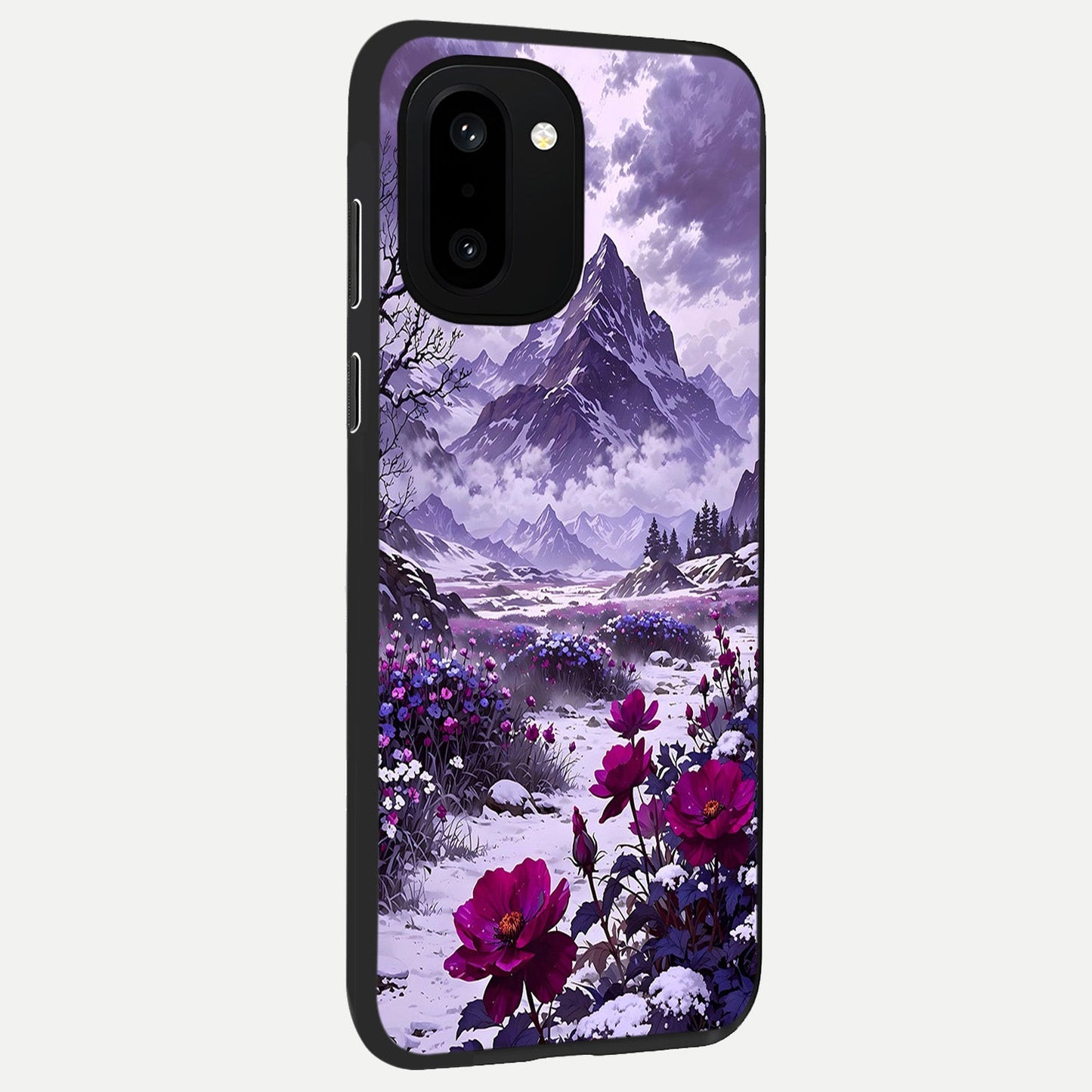 Flower Mountain View back cover For Oneplus 15R slim fit glass case with vibrant aesthetic design